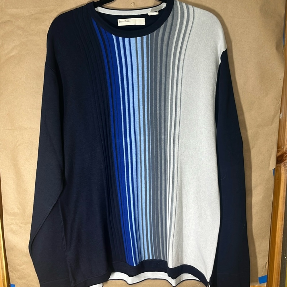 Perry Ellis vertical stripe knit pullover sweater